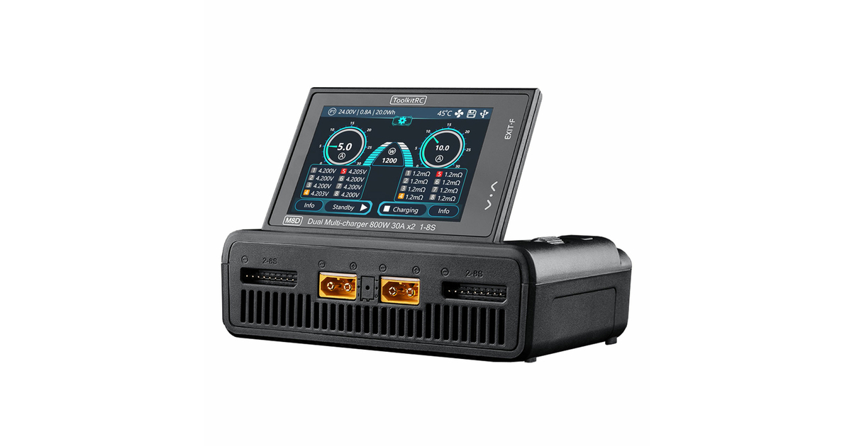 ToolkitRC M8D 800W 30A 1-8S 充電器 ToolkitRC Chargeur M8D LiPo 1-8S 30A Duo DC 10-49V, TK13000